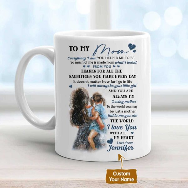 Gift For Mom Personalized Mug – Daughter to mom, Little girl, Blue heart Mug – Custom Gift For Mother’s Day, Presents for Mom – I love you Mug
