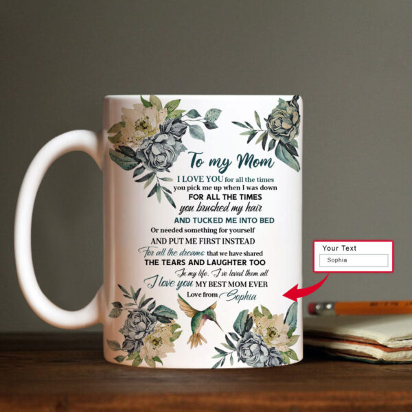 Gift For Mom Personalized Mug – Daughter to mom, Hummingbird, Vintage painting Mug – Custom Gift For Mother’s Day, Presents for Mom – I love you Mug