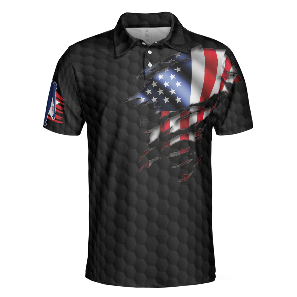 Black American Flag Bowling Polo Shirt, Cool USA Flag Bowling Shirt For Men