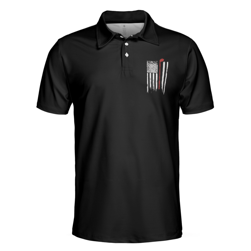 Golf Nation Short Sleeve Golf Polo Shirt, Black And White American Flag Polo Shirt, Patriotic Golf Shirt For Men