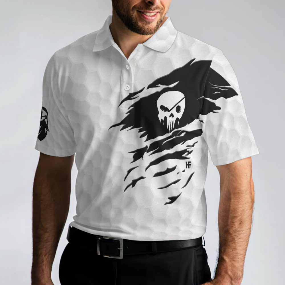 Golf Nation Short Sleeve Golf Polo Shirt, Black And White American Flag Polo Shirt, Patriotic Golf Shirt For Men