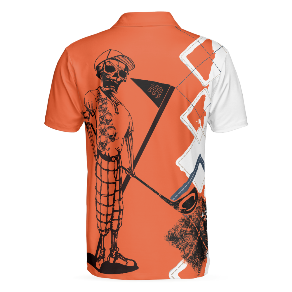 Your Hole Is My Goal Golf Polo Shirt, Orange Argyle Pattern Skeleton Golfer Polo Shirt, Best Golf Shirt For Men