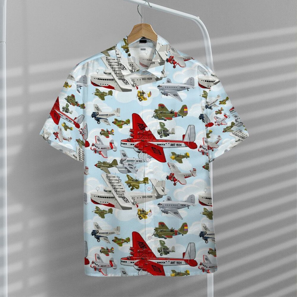 Aircraft Pattern Button Up Hawaii Shirt