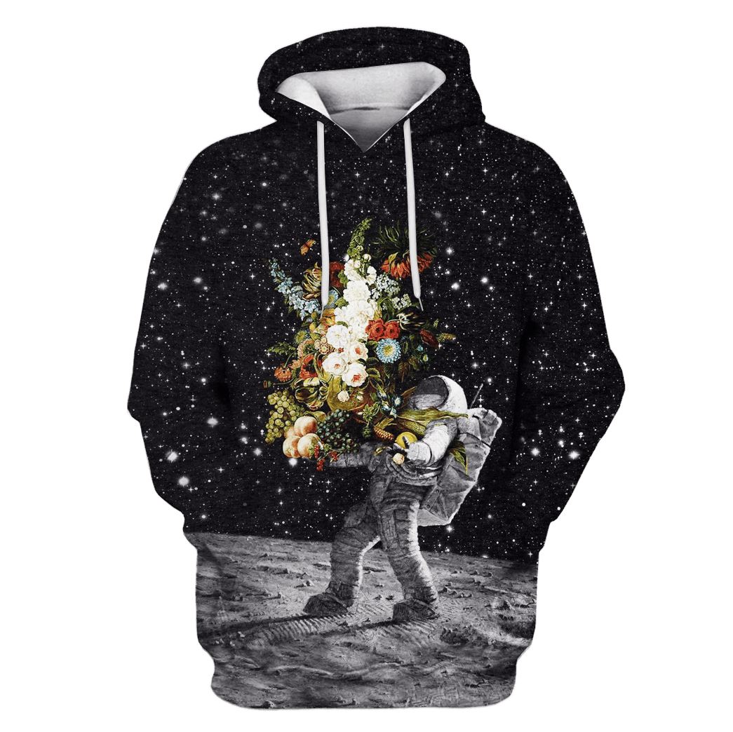 Astronaut Bringing Flowers To The Moon Custom T-Shirt Hoodie Apparel