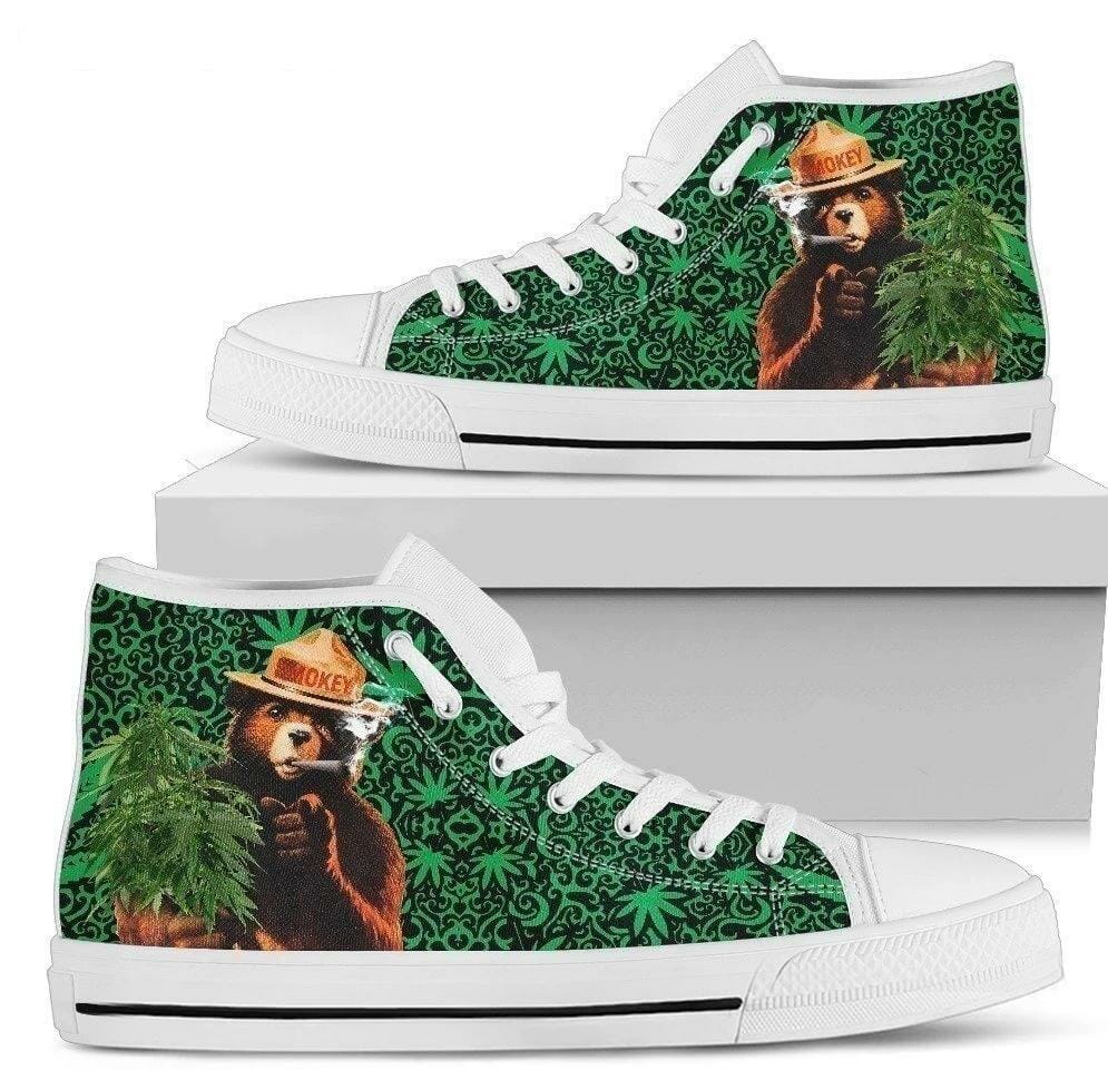 Bear Smoking Weed Sneakers High Top Shoes Funny Gift