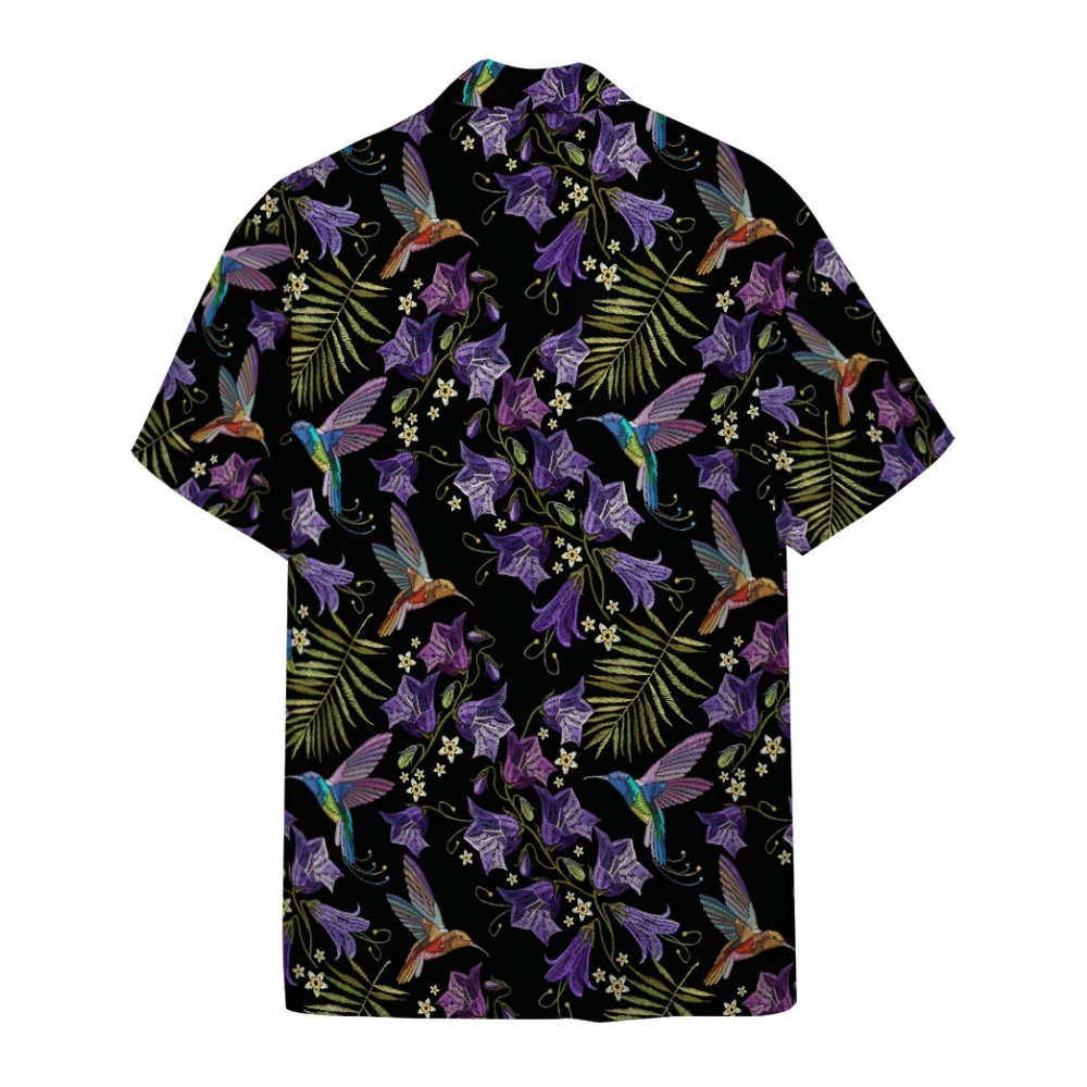 Beautiful Violet Cornflowers And Hummingbirds Custom Hawaii Shirt