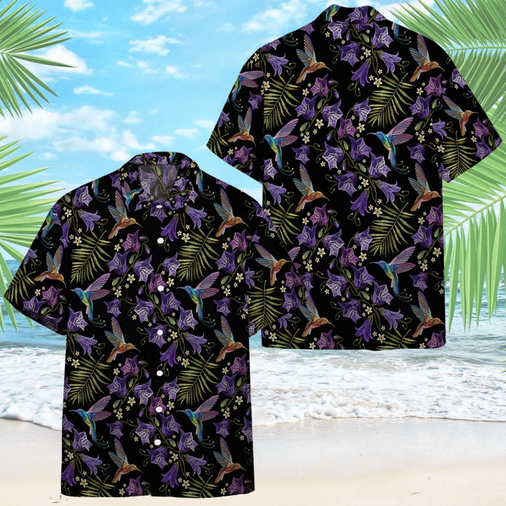 Beautiful Violet Cornflowers And Hummingbirds Custom Hawaii Shirt
