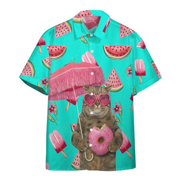 British Shorthair Cat In Sunglasses With A Pink Donut Custom Short Sleeve Shirt