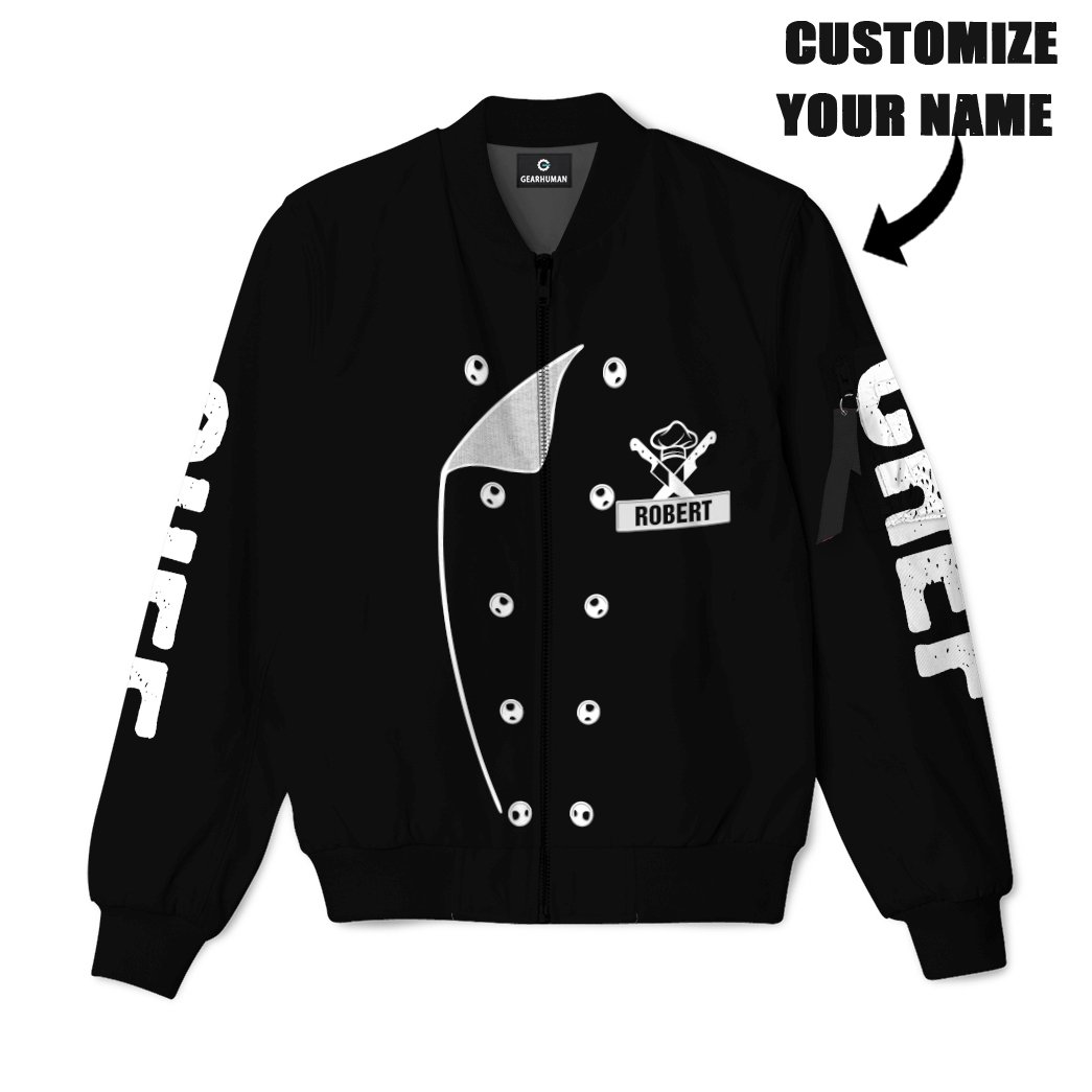 Chef Black Uniform Custom Name Bomber Jacket