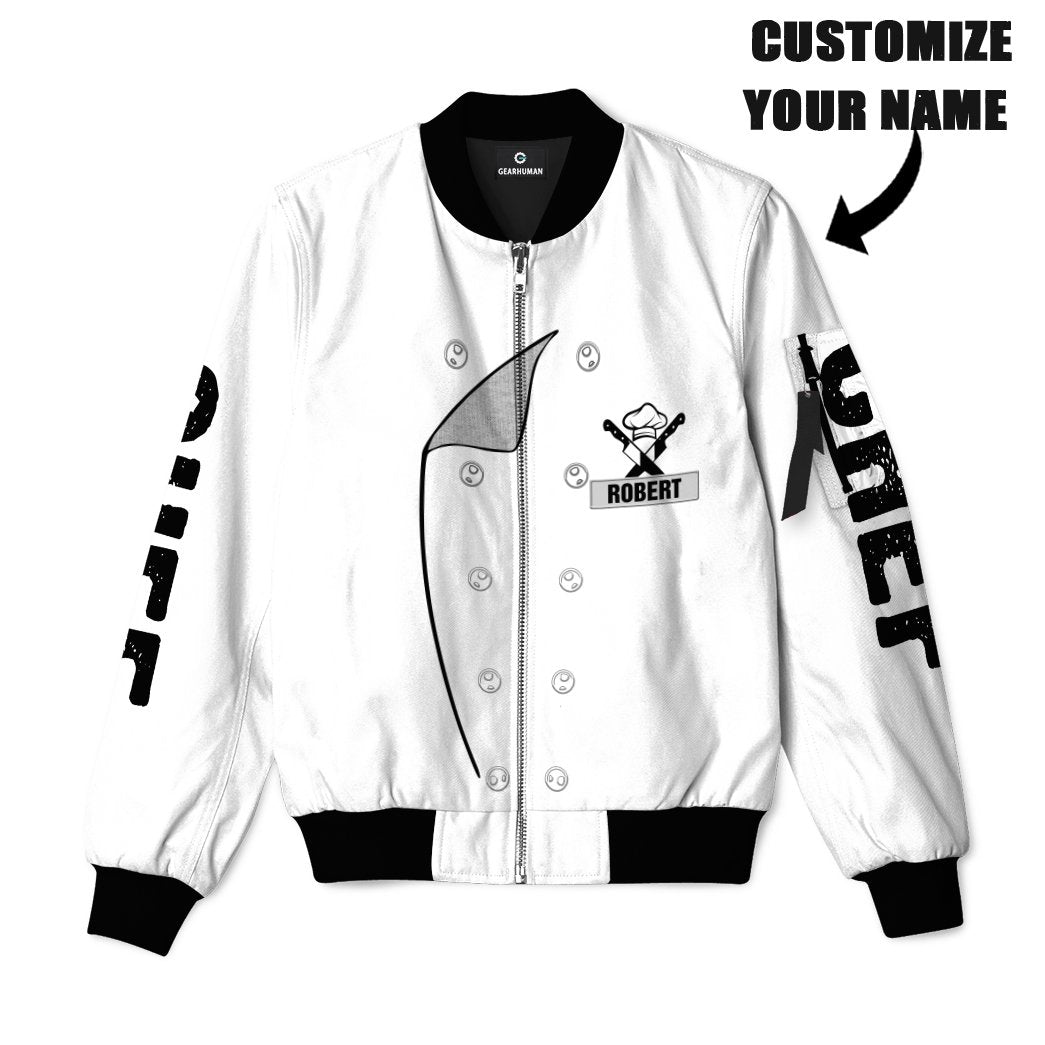 Chef White Uniform Custom Name Bomber Jacket