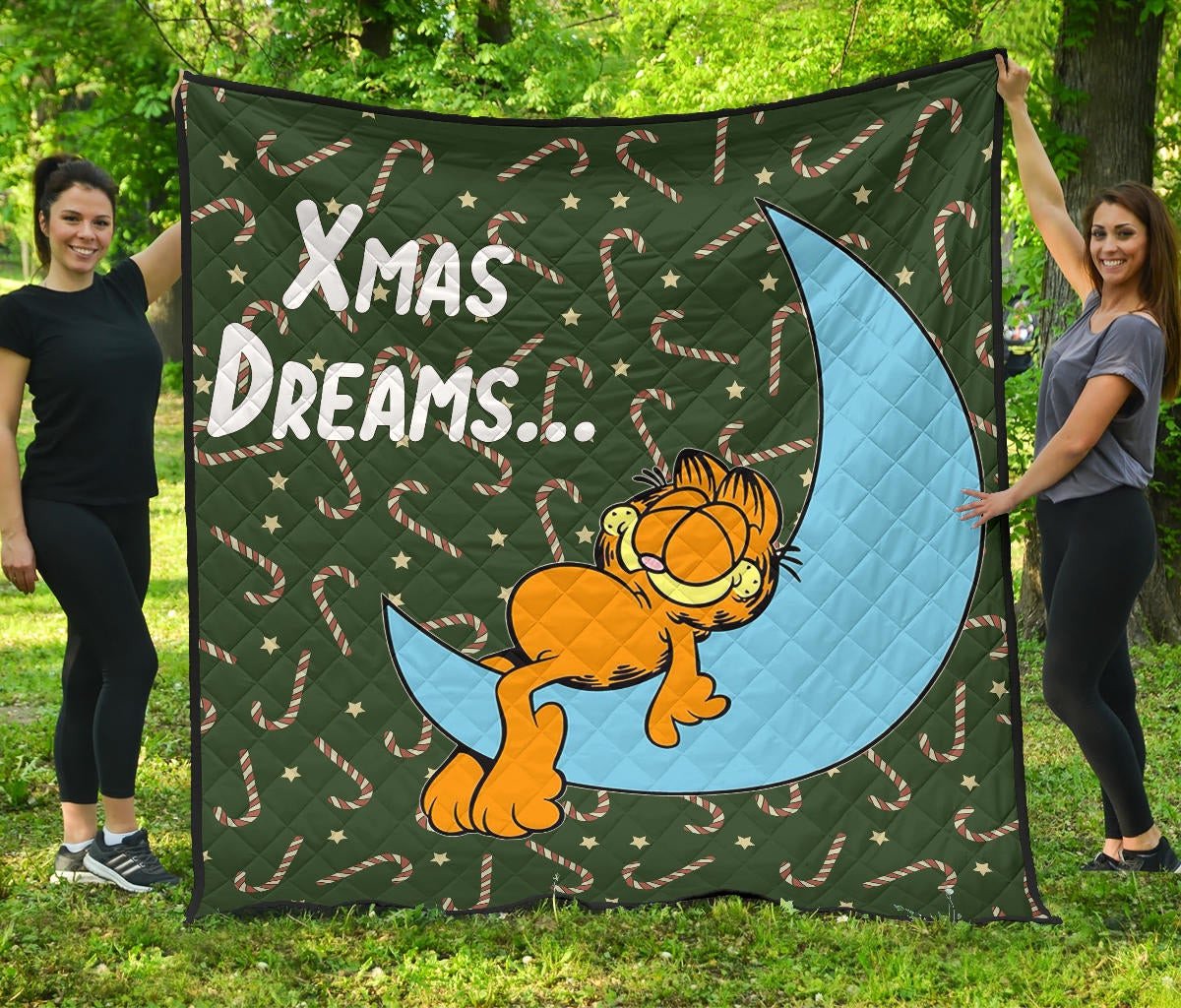Xmas Dreams Garfield Sleeping On Moon Quilt Blanket