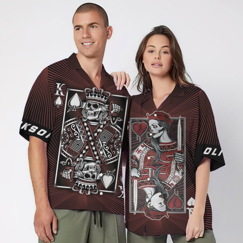 King Skull Heart Couple Custom Name Short Sleeve Shirt