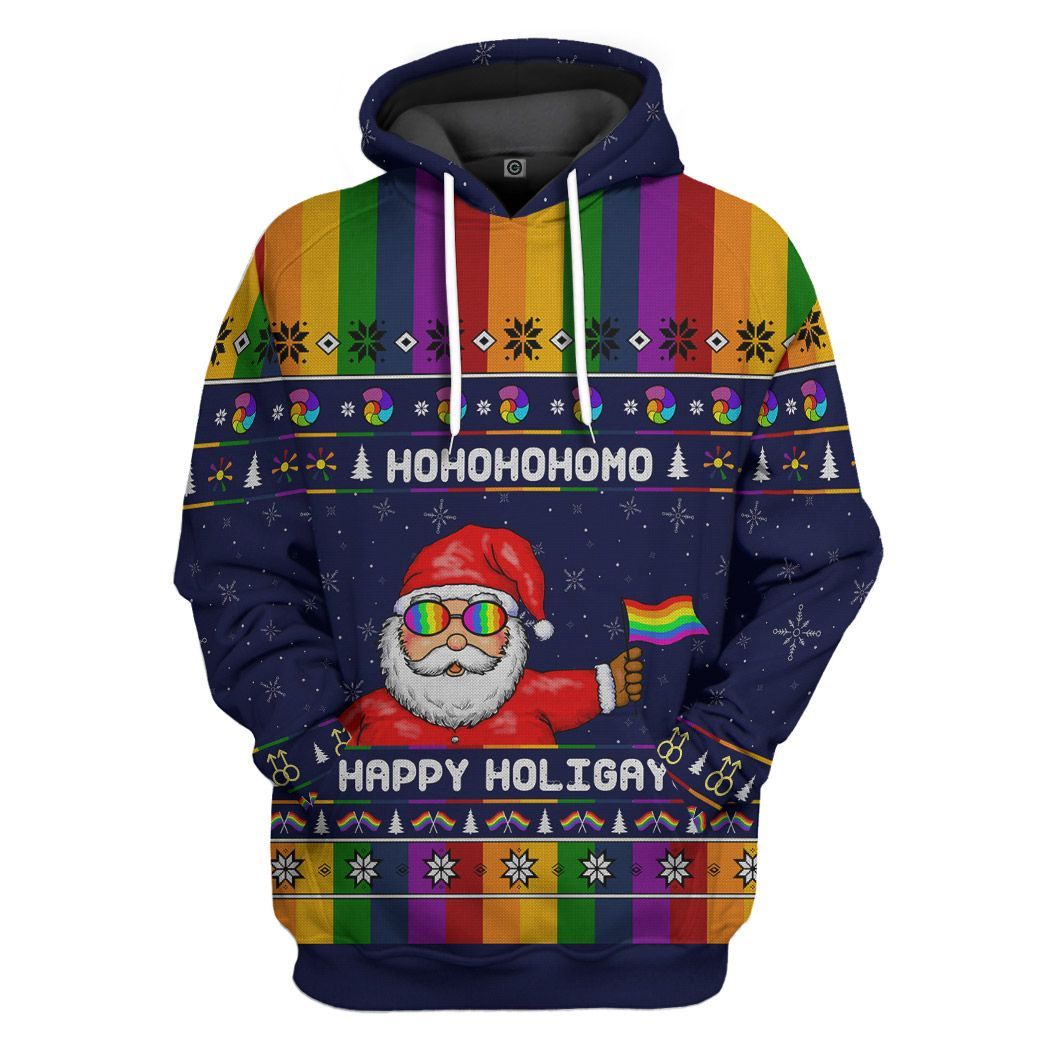 Rainbow Santa Claus All Over Print T-Shirt Hoodie Apparel