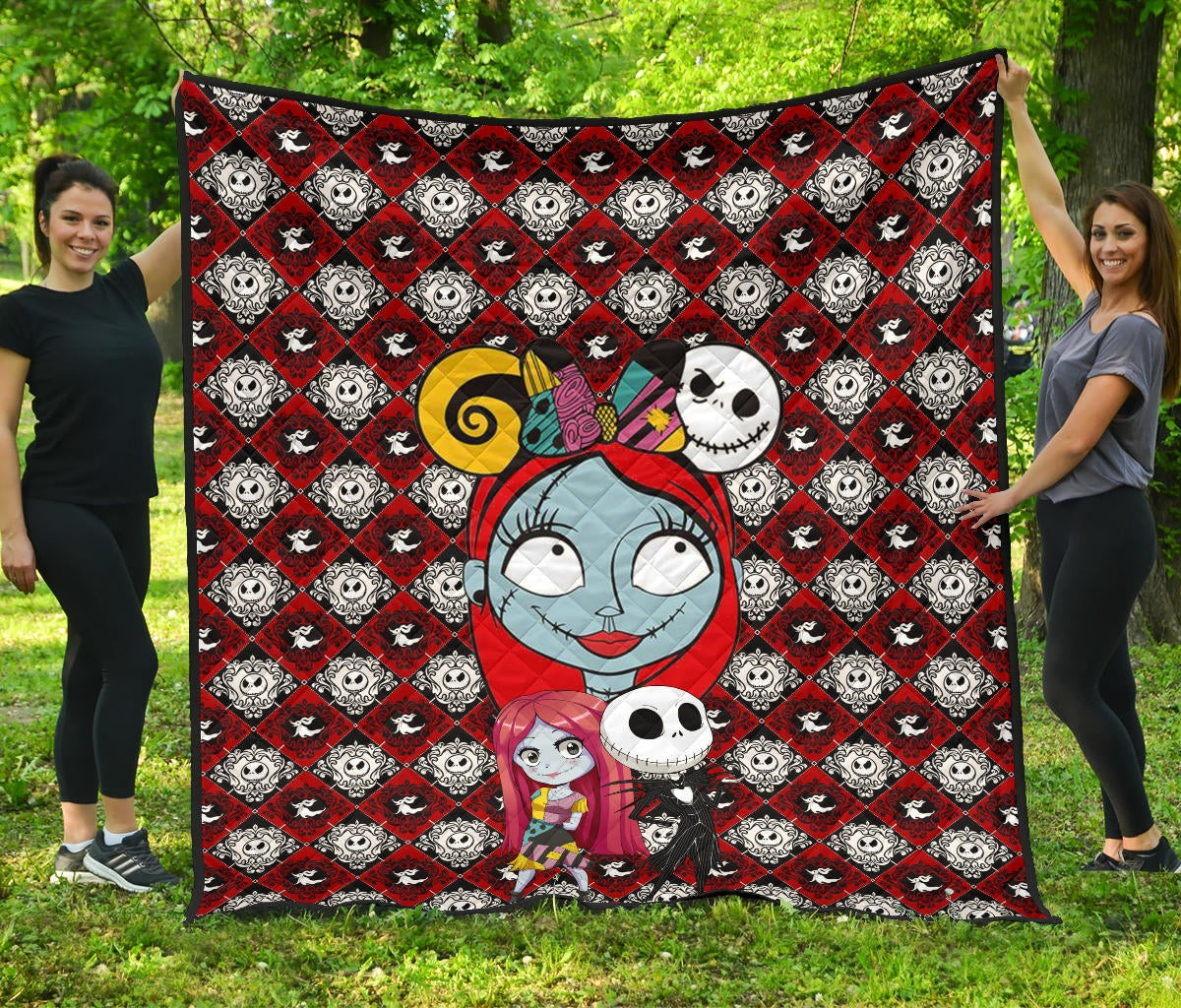 The Nightmare Before Christmas Cartoon Premium Quilt | Cute Sally Face Chibi Jack Sally Couple Quilt Blanket