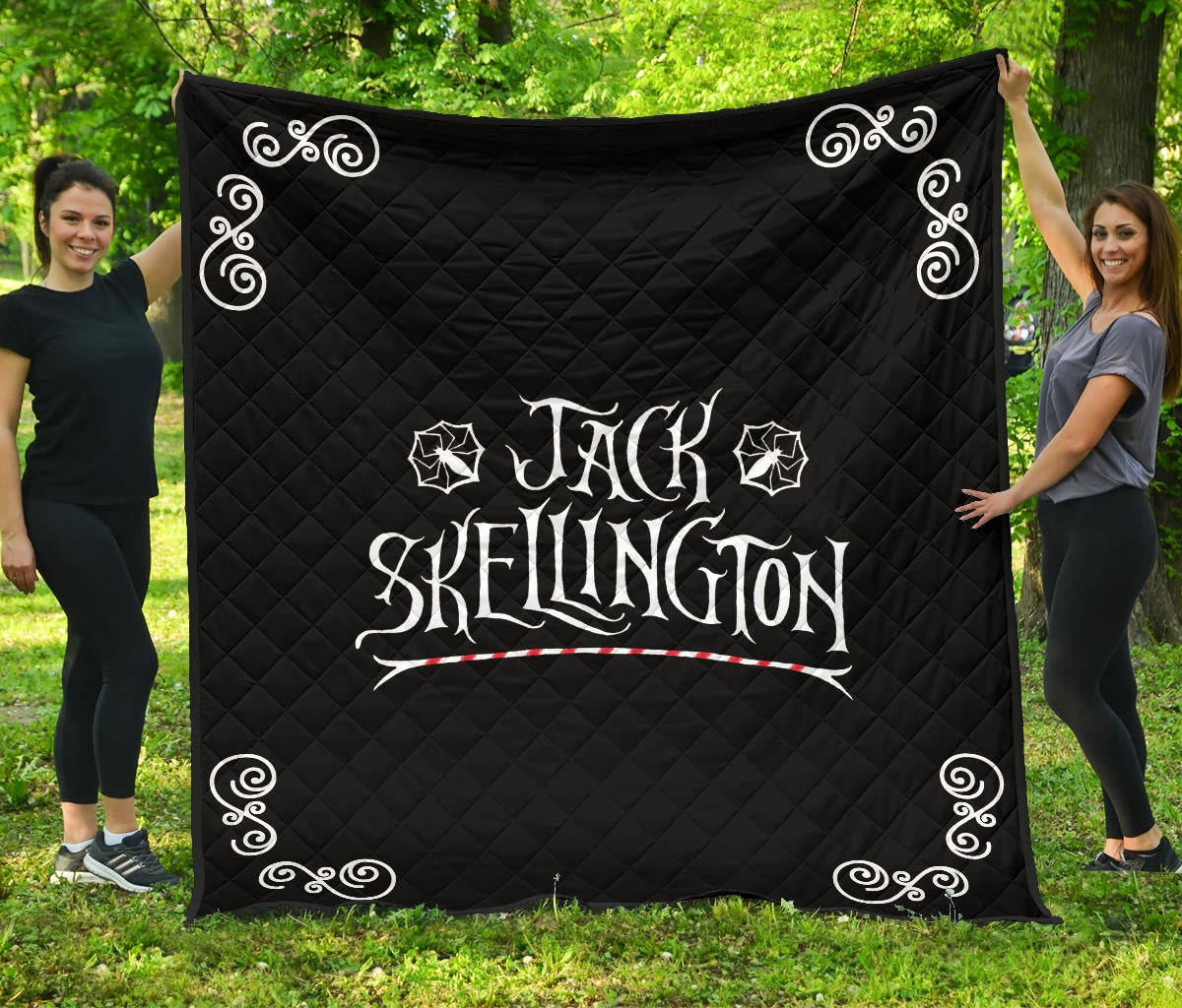 The Nightmare Before Christmas Cartoon Premium Quilt | Jack Skellington Text Spider Web Black Quilt Blanket