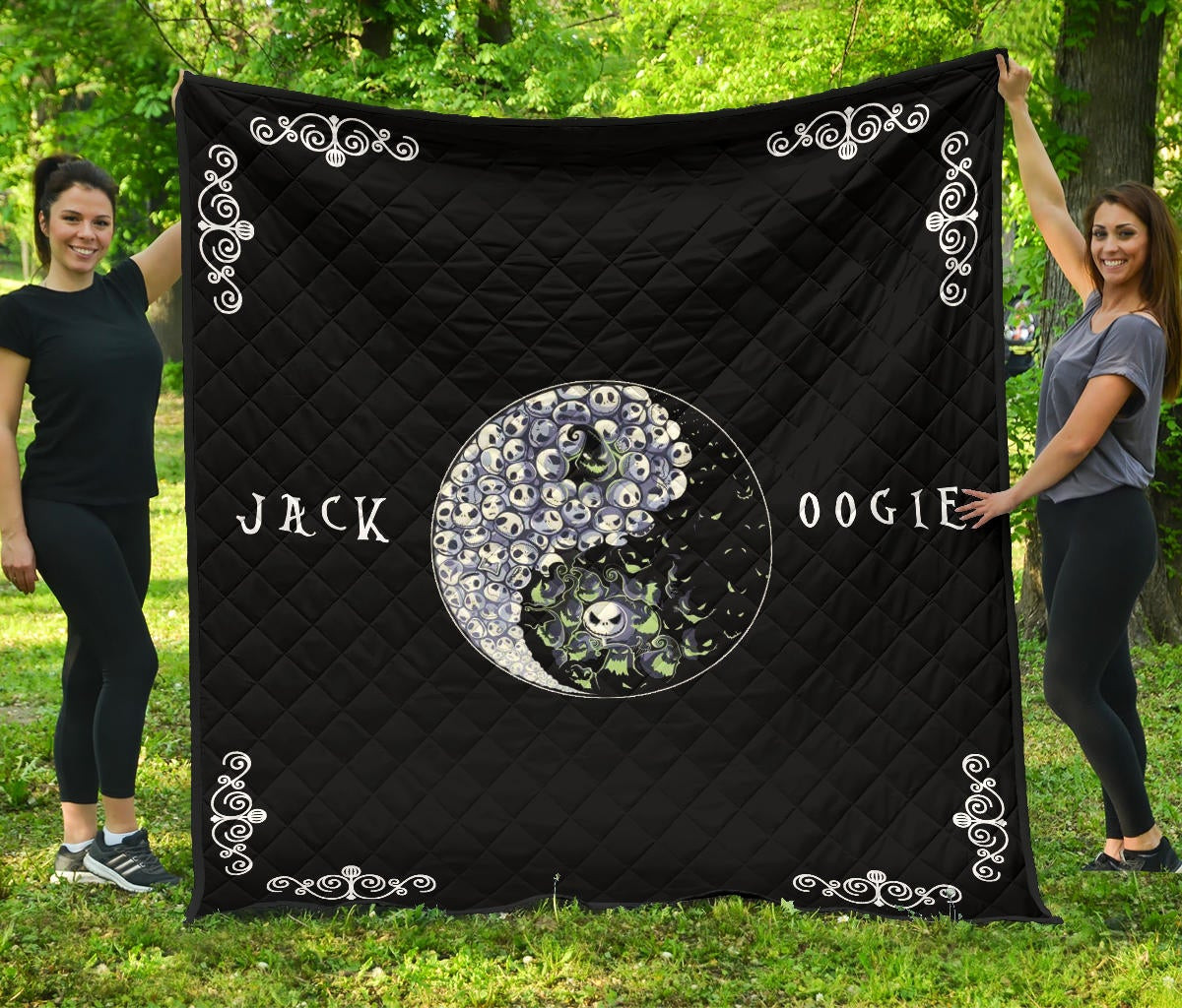 The Nightmare Before Christmas Cartoon Premium Quilt | Multiple Jack Oogie Faces Yin And Yang Quilt Blanket