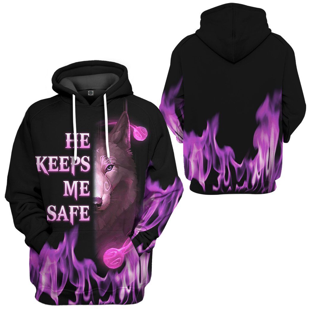 Wolf Pink He Keep Me Safe All Over Print T-Shirt Hoodie Fan Gifts Idea