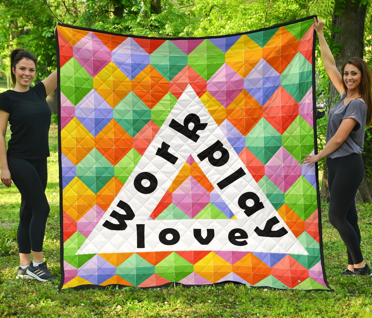 Work Play Love Triangle Colorful Background Premium Quilt Blanket