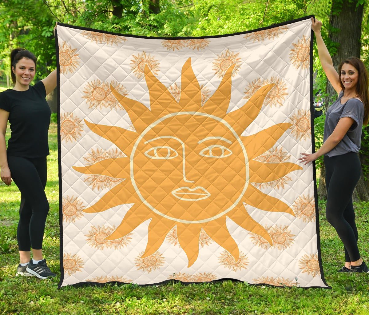 Yellow Astrology Shape Sun Floral Sun Patterns Premium Quilt Blanket